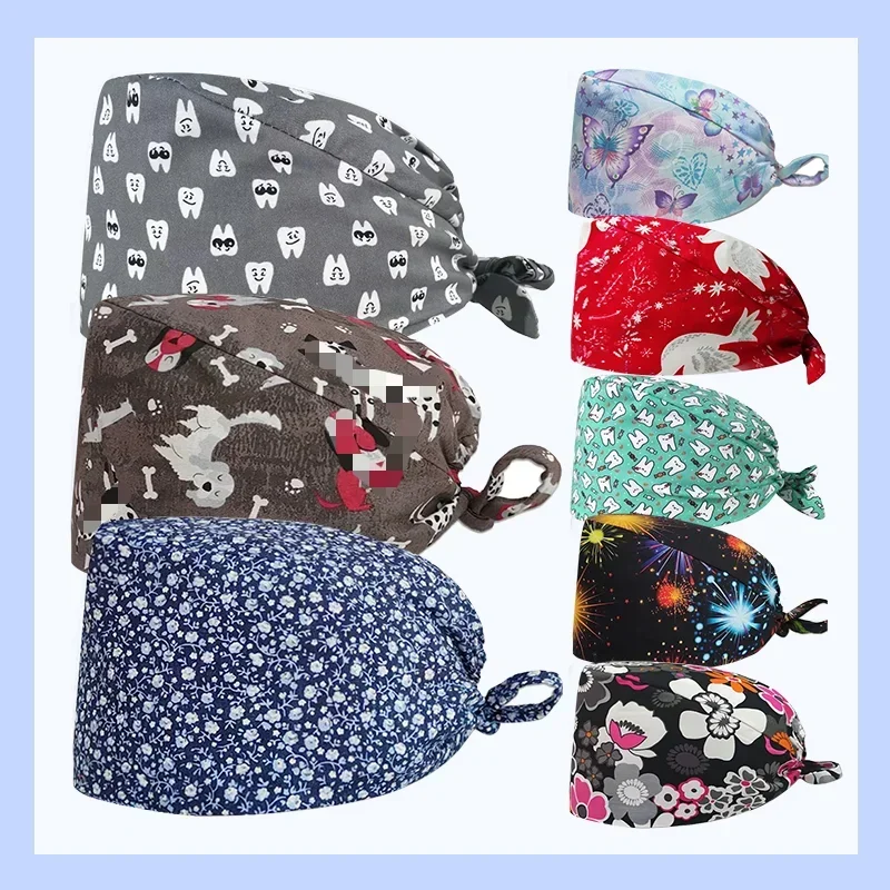 Hair Care Hospital - Topi bedah motif katun Scrub dengan
