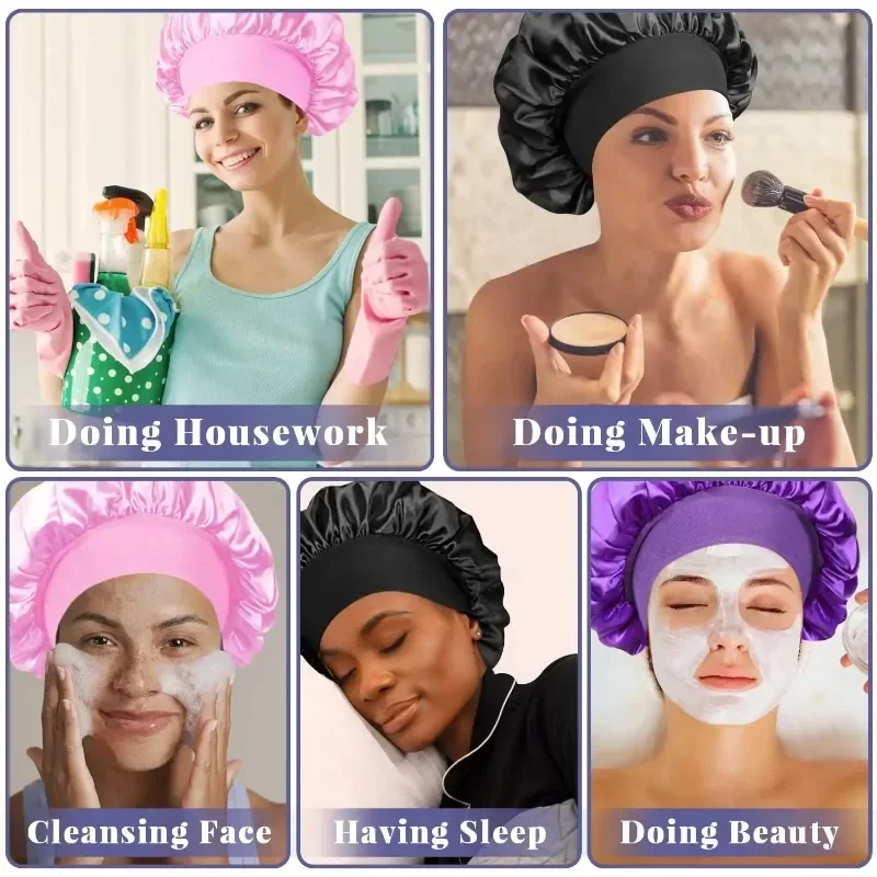 Hair Care Long Hair - Bonnet Tidur Satin Besar Berlapis Sutra,